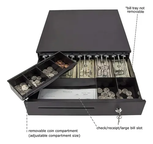 Caja Gaveta Dinero Electrónica 2 Llaves 5 Billetes 5 Monedas Negro - Imagen 2
