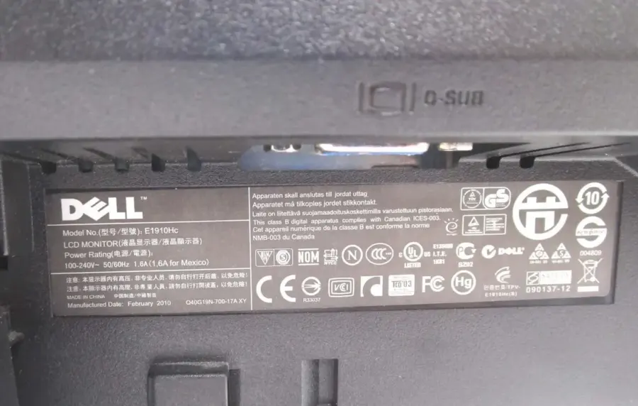 Detalle de Monitor Dell E1910HC
